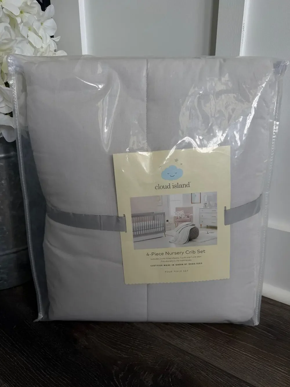 NEW Cloud Island 3-Piece Crib Bedding Set Gray Quilted Nursery Baby